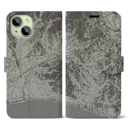 【菊川（静岡県）】地図柄iPhoneケース（手帳タイプ）モノトーン・iPhone 15 用