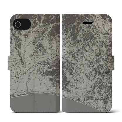 【菊川（静岡県）】地図柄iPhoneケース（手帳タイプ）モノトーン・iPhone SE（第3 / 第2世代） / 8 / 7 / 6s / 6 用