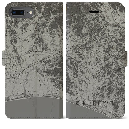 【菊川（静岡県）】地図柄iPhoneケース（手帳タイプ）モノトーン・iPhone 8Plus /7Plus / 6sPlus / 6Plus 用