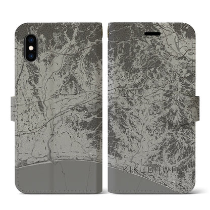 【菊川（静岡県）】地図柄iPhoneケース（手帳タイプ）モノトーン・iPhone XS / X 用