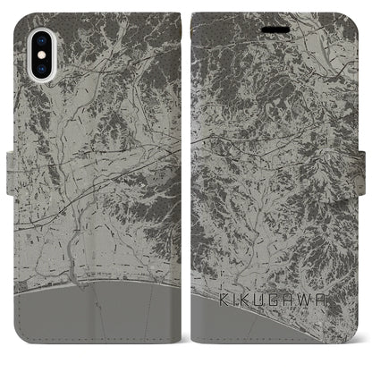 【菊川（静岡県）】地図柄iPhoneケース（手帳タイプ）モノトーン・iPhone XS Max 用