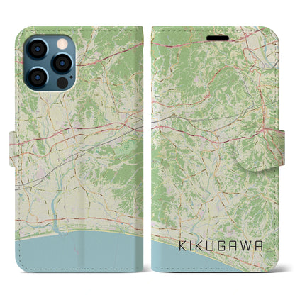 【菊川（静岡県）】地図柄iPhoneケース（手帳タイプ）ナチュラル・iPhone 12 / 12 Pro 用