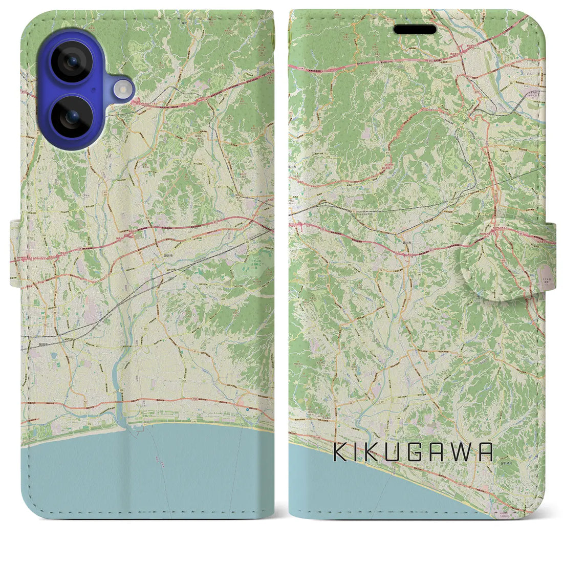 【菊川（静岡県）】地図柄iPhoneケース（手帳タイプ）ナチュラル・iPhone 16 Pro Max 用