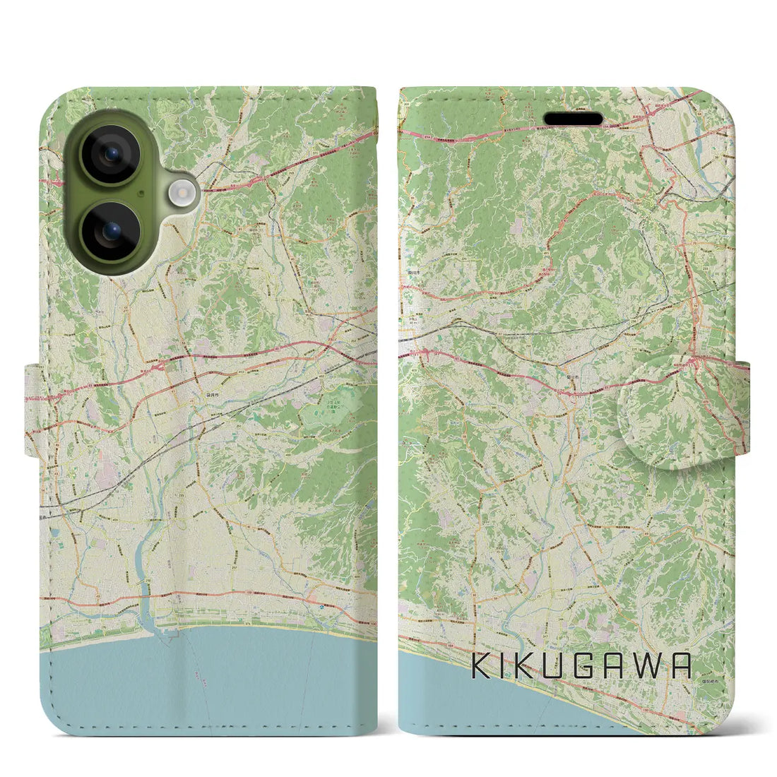 【菊川（静岡県）】地図柄iPhoneケース（手帳タイプ）ナチュラル・iPhone 17 Pro Max 用