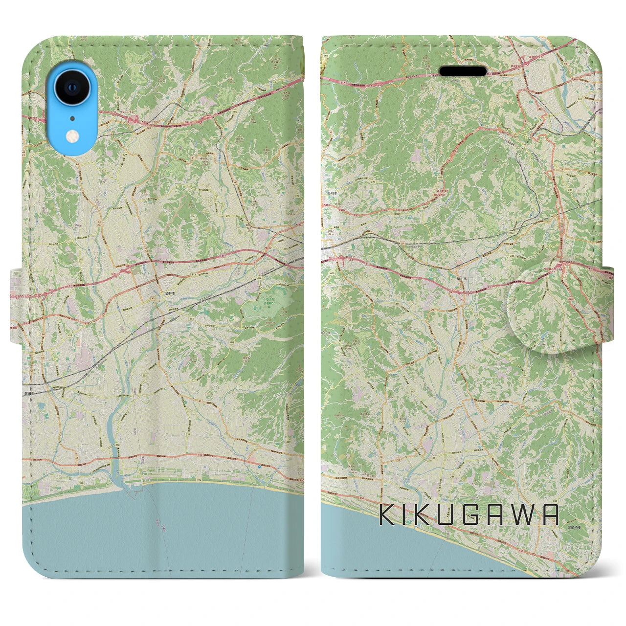 【菊川（静岡県）】地図柄iPhoneケース（手帳タイプ）ナチュラル・iPhone XR 用