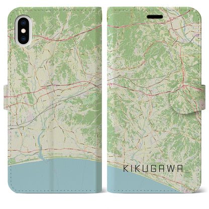【菊川（静岡県）】地図柄iPhoneケース（手帳タイプ）ナチュラル・iPhone XS Max 用