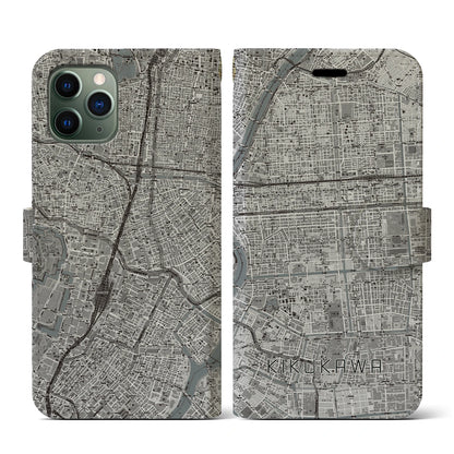 【菊川（東京都）】地図柄iPhoneケース（手帳タイプ）モノトーン・iPhone 11 Pro 用