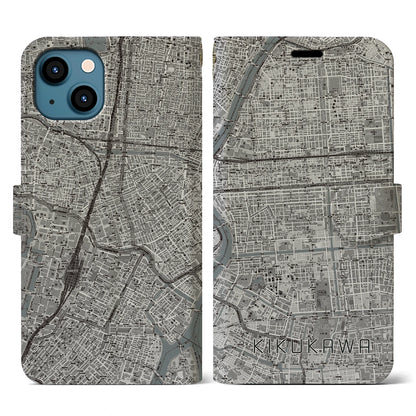 【菊川（東京都）】地図柄iPhoneケース（手帳タイプ）モノトーン・iPhone 13 用