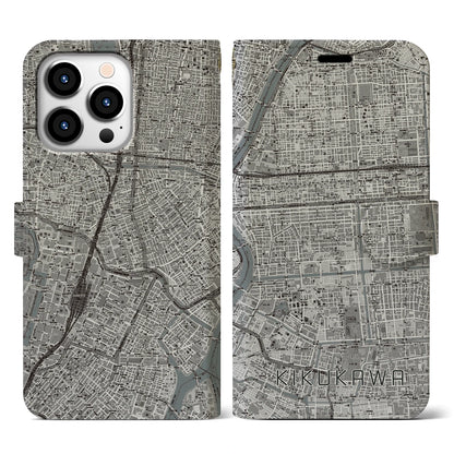 【菊川（東京都）】地図柄iPhoneケース（手帳タイプ）モノトーン・iPhone 13 Pro 用