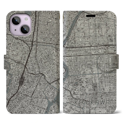 【菊川（東京都）】地図柄iPhoneケース（手帳タイプ）モノトーン・iPhone 14 用