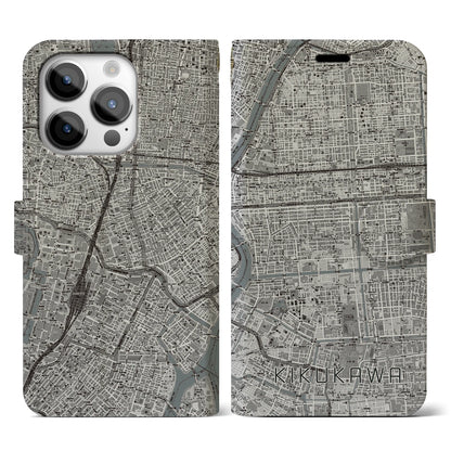 【菊川（東京都）】地図柄iPhoneケース（手帳タイプ）モノトーン・iPhone 14 Pro 用