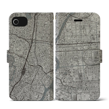 【菊川（東京都）】地図柄iPhoneケース（手帳タイプ）モノトーン・iPhone SE（第3 / 第2世代） / 8 / 7 / 6s / 6 用