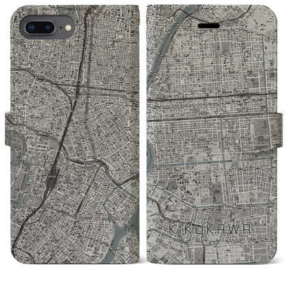 【菊川（東京都）】地図柄iPhoneケース（手帳タイプ）モノトーン・iPhone 8Plus /7Plus / 6sPlus / 6Plus 用