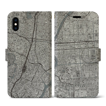 【菊川（東京都）】地図柄iPhoneケース（手帳タイプ）モノトーン・iPhone XS / X 用