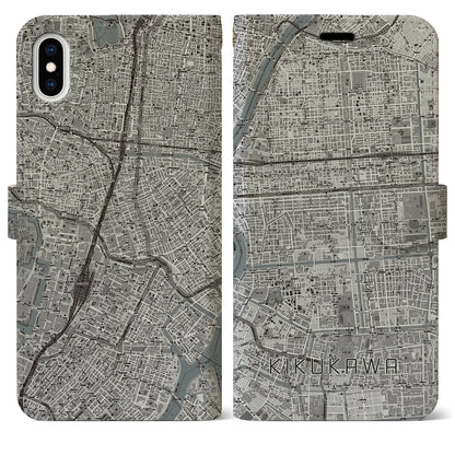 【菊川（東京都）】地図柄iPhoneケース（手帳タイプ）モノトーン・iPhone XS Max 用