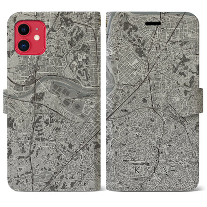 【菊名（神奈川県）】地図柄iPhoneケース（手帳タイプ）モノトーン・iPhone 11 用