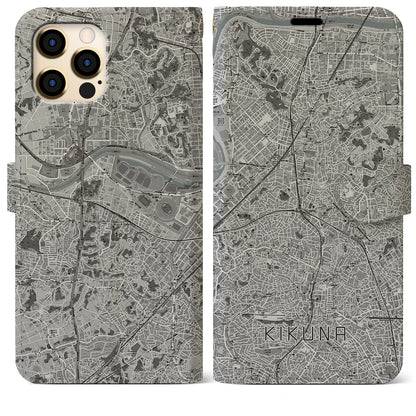 【菊名（神奈川県）】地図柄iPhoneケース（手帳タイプ）モノトーン・iPhone 12 Pro Max 用