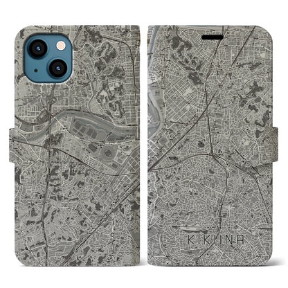 【菊名（神奈川県）】地図柄iPhoneケース（手帳タイプ）モノトーン・iPhone 13 用