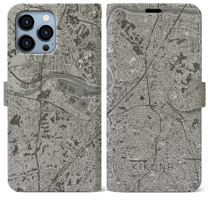 【菊名（神奈川県）】地図柄iPhoneケース（手帳タイプ）モノトーン・iPhone 13 Pro Max 用