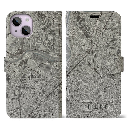 【菊名（神奈川県）】地図柄iPhoneケース（手帳タイプ）モノトーン・iPhone 14 用