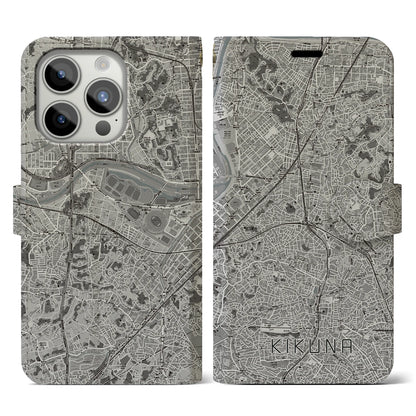【菊名（神奈川県）】地図柄iPhoneケース（手帳タイプ）モノトーン・iPhone 15 Pro 用