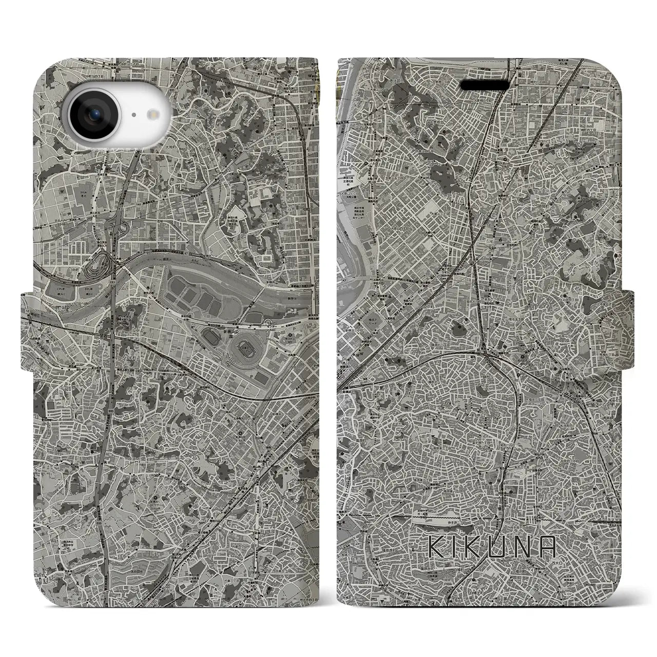 【菊名（神奈川県）】地図柄iPhoneケース（手帳タイプ）