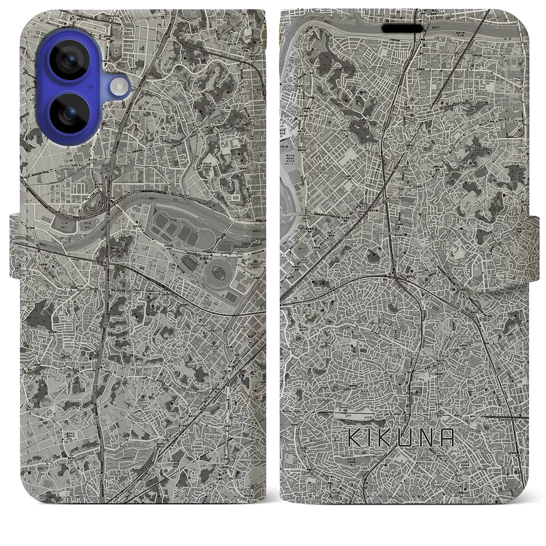 【菊名(神奈川県)】地図柄iPhoneケース(手帳タイプ)モノトーン・iPhone 16 Pro Max 用