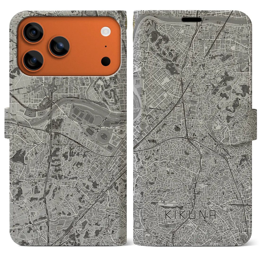 【菊名（神奈川県）】地図柄iPhoneケース（手帳タイプ）