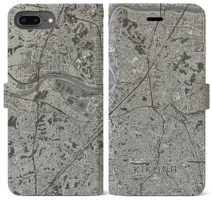 【菊名（神奈川県）】地図柄iPhoneケース（手帳タイプ）モノトーン・iPhone 8Plus /7Plus / 6sPlus / 6Plus 用