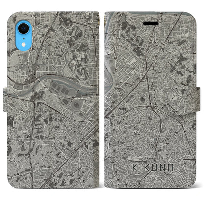【菊名（神奈川県）】地図柄iPhoneケース（手帳タイプ）モノトーン・iPhone XR 用