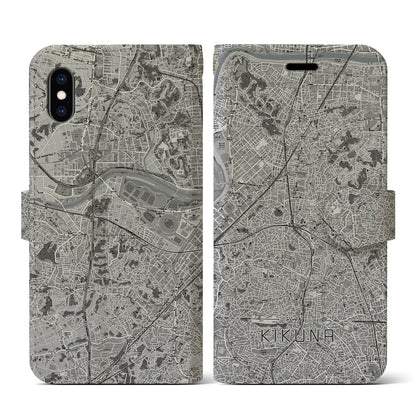 【菊名（神奈川県）】地図柄iPhoneケース（手帳タイプ）モノトーン・iPhone XS / X 用