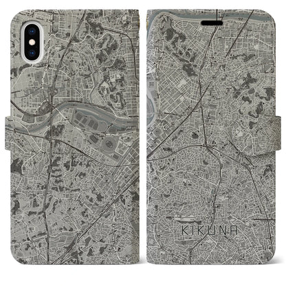 【菊名（神奈川県）】地図柄iPhoneケース（手帳タイプ）モノトーン・iPhone XS Max 用
