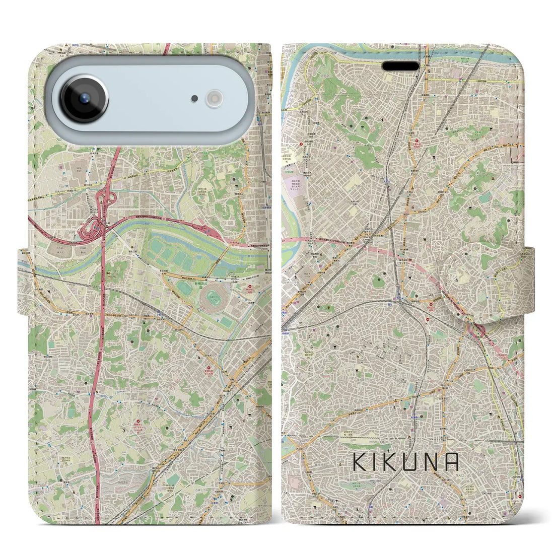 【菊名(神奈川県)】地図柄iPhoneケース(手帳タイプ)ナチュラル・iPhone 17 Pro Max 用