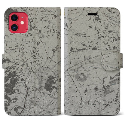 【菊陽（熊本県）】地図柄iPhoneケース（手帳タイプ）モノトーン・iPhone 11 用