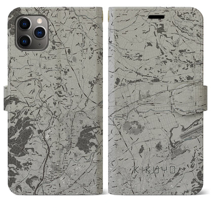 【菊陽（熊本県）】地図柄iPhoneケース（手帳タイプ）モノトーン・iPhone 11 Pro Max 用