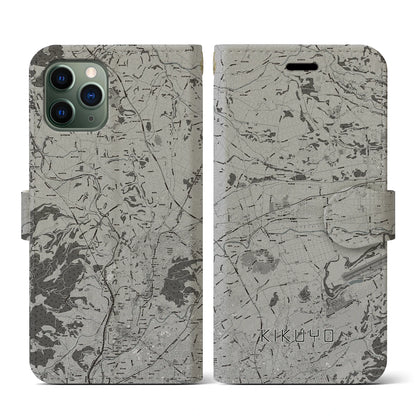【菊陽（熊本県）】地図柄iPhoneケース（手帳タイプ）モノトーン・iPhone 11 Pro 用