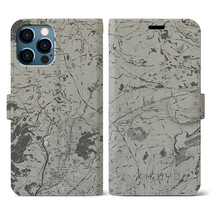 【菊陽（熊本県）】地図柄iPhoneケース（手帳タイプ）モノトーン・iPhone 12 / 12 Pro 用