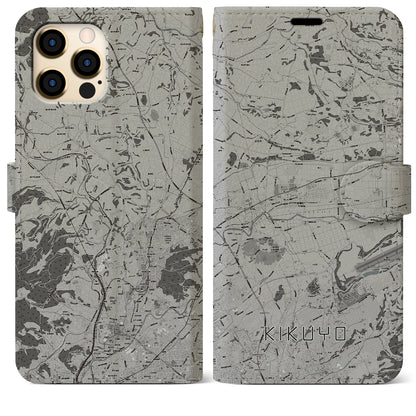 【菊陽（熊本県）】地図柄iPhoneケース（手帳タイプ）モノトーン・iPhone 12 Pro Max 用