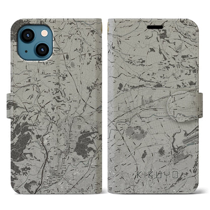 【菊陽（熊本県）】地図柄iPhoneケース（手帳タイプ）モノトーン・iPhone 13 用