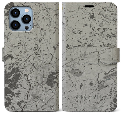 【菊陽（熊本県）】地図柄iPhoneケース（手帳タイプ）モノトーン・iPhone 13 Pro Max 用