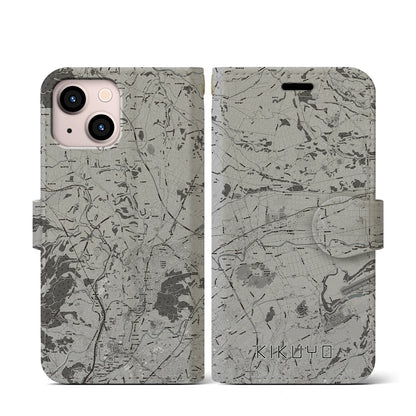 【菊陽（熊本県）】地図柄iPhoneケース（手帳タイプ）モノトーン・iPhone 13 mini 用