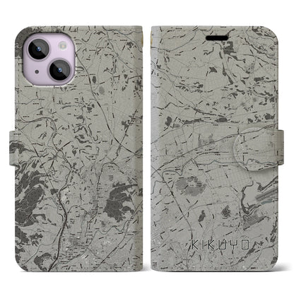 【菊陽（熊本県）】地図柄iPhoneケース（手帳タイプ）モノトーン・iPhone 14 用