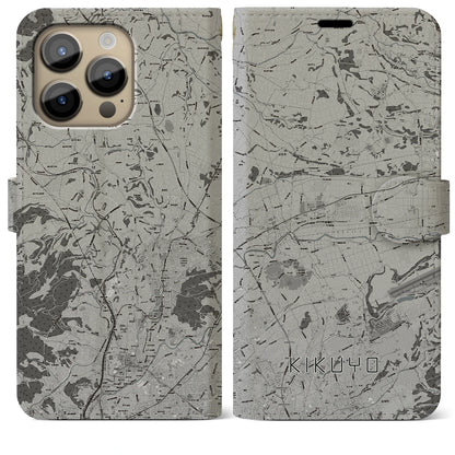 【菊陽（熊本県）】地図柄iPhoneケース（手帳タイプ）モノトーン・iPhone 14 Pro Max 用