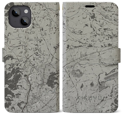 【菊陽（熊本県）】地図柄iPhoneケース（手帳タイプ）モノトーン・iPhone 14 Plus 用