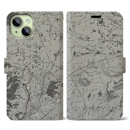 【菊陽（熊本県）】地図柄iPhoneケース（手帳タイプ）モノトーン・iPhone 15 用