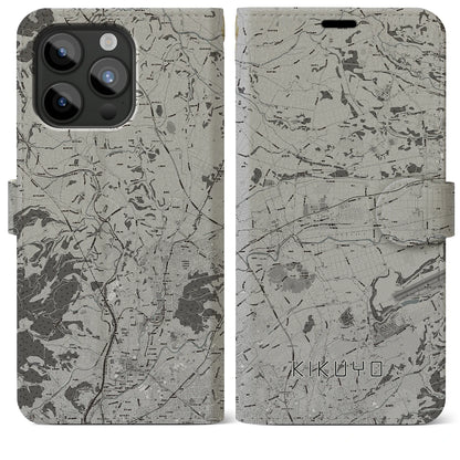 【菊陽（熊本県）】地図柄iPhoneケース（手帳タイプ）モノトーン・iPhone 15 Pro Max 用