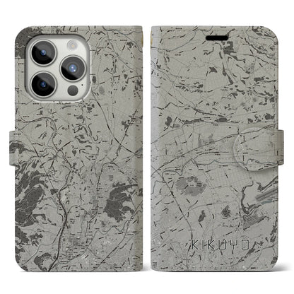 【菊陽（熊本県）】地図柄iPhoneケース（手帳タイプ）モノトーン・iPhone 15 Pro 用