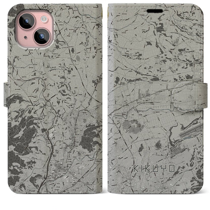 【菊陽（熊本県）】地図柄iPhoneケース（手帳タイプ）モノトーン・iPhone 15 Plus 用