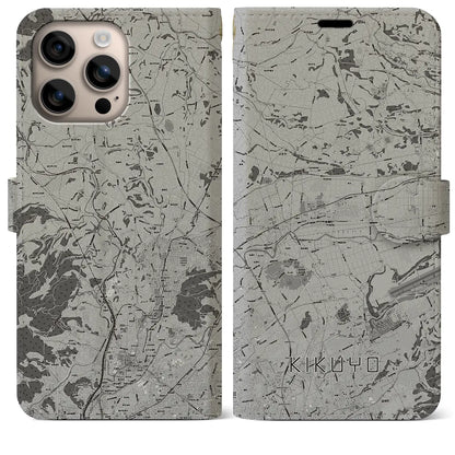 【菊陽（熊本県）】地図柄iPhoneケース（手帳タイプ）モノトーン・iPhone 16 Plus 用