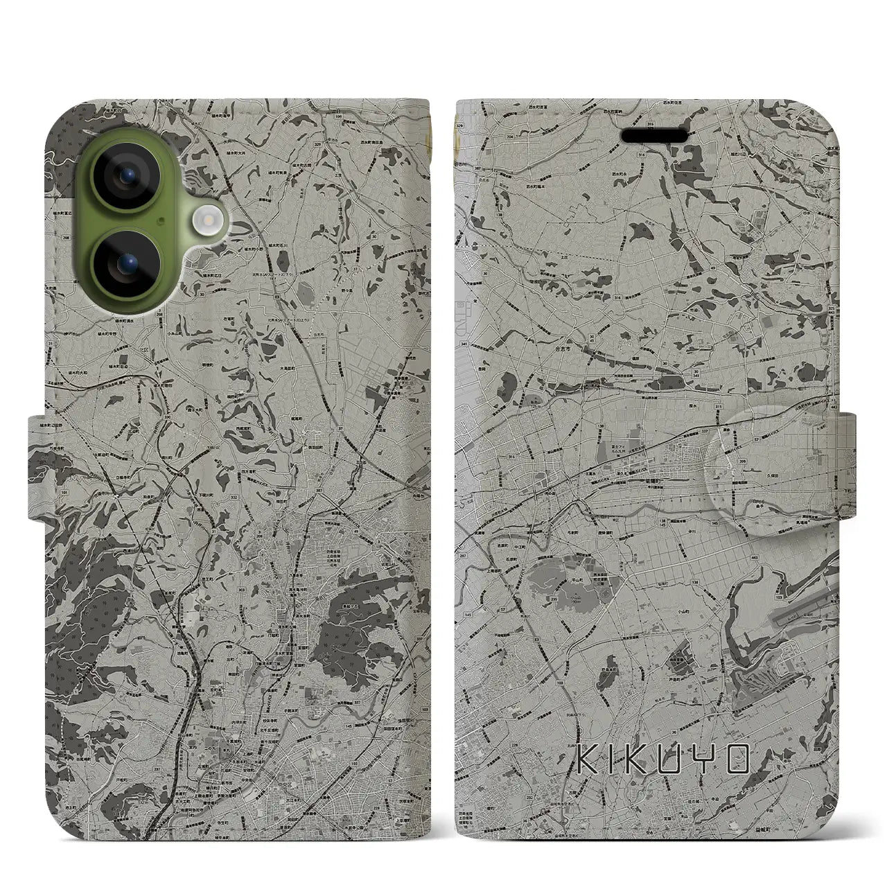 【菊陽（熊本県）】地図柄iPhoneケース（手帳タイプ）